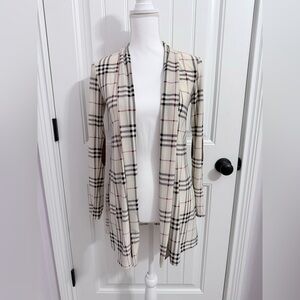 Lollipop Star Plaid Open Front Cardigan - Neutral Tones